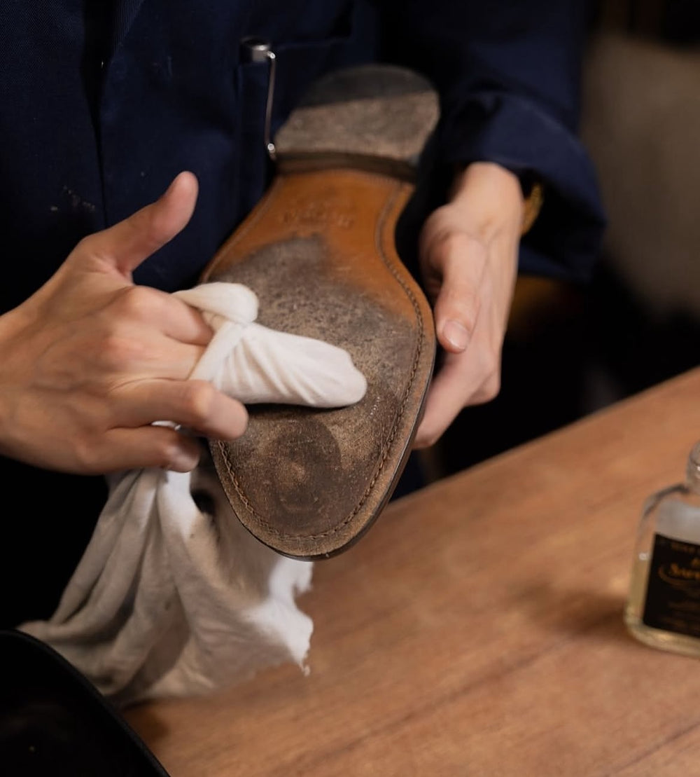 Leather sole being carefully maintained